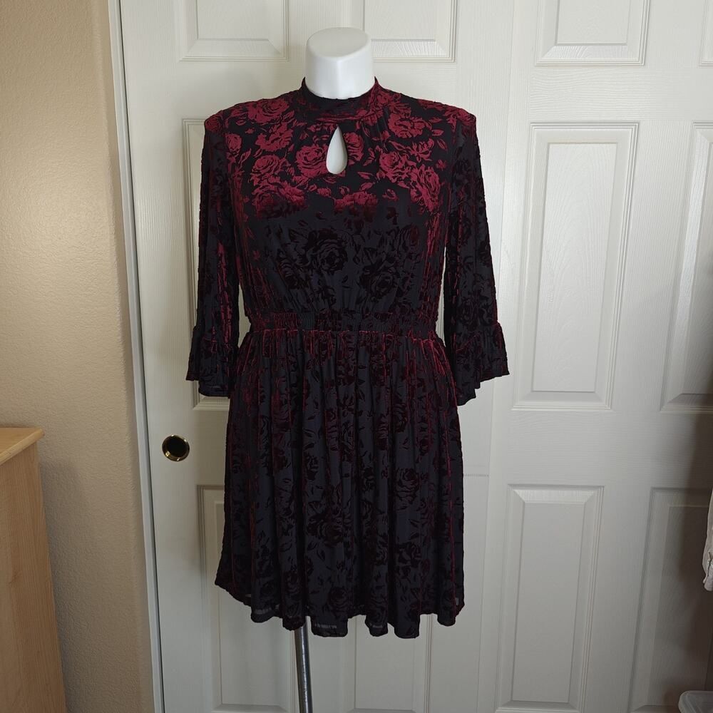 ModCloth mock neck velvet floral mini dress sz XL - Picture 2 of 13